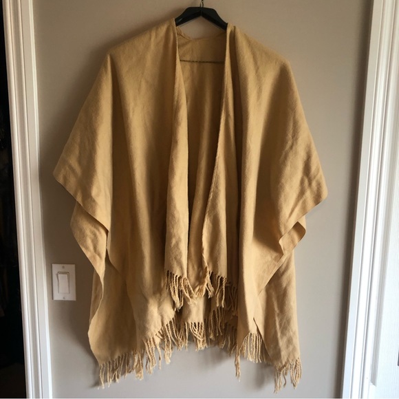 Beautiful lite brown fringed wrap/shawl cover perfect for those fall days/nights - Picture 2 of 16